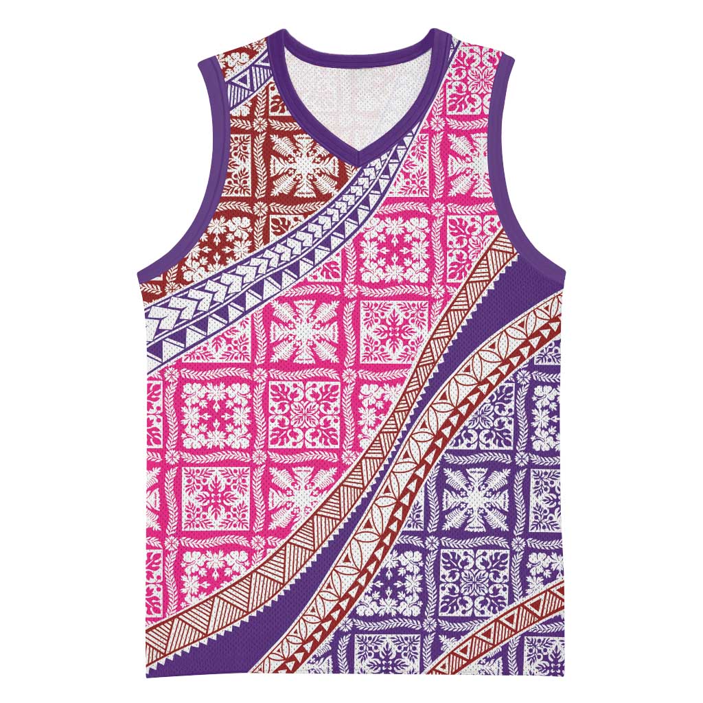 Hawaiian Quilt Pattern Basketball Jersey Sweet Color Mixed LT01 Unisex Pink - Polynesian Pride