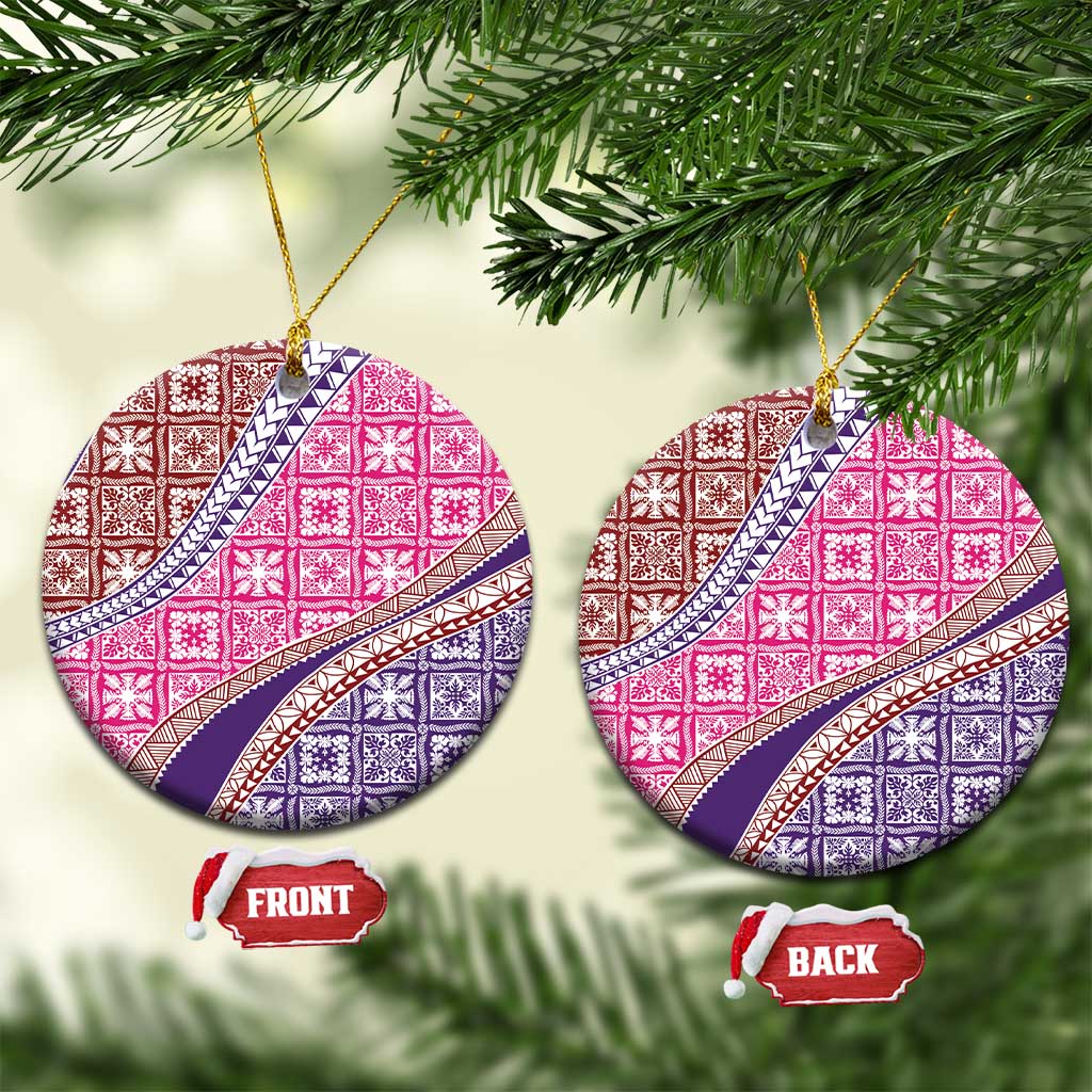 Hawaiian Quilt Pattern Ceramic Ornament Sweet Color Mixed LT01 Circle Pink - Polynesian Pride