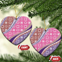 Hawaiian Quilt Pattern Ceramic Ornament Sweet Color Mixed LT01 Heart Pink - Polynesian Pride