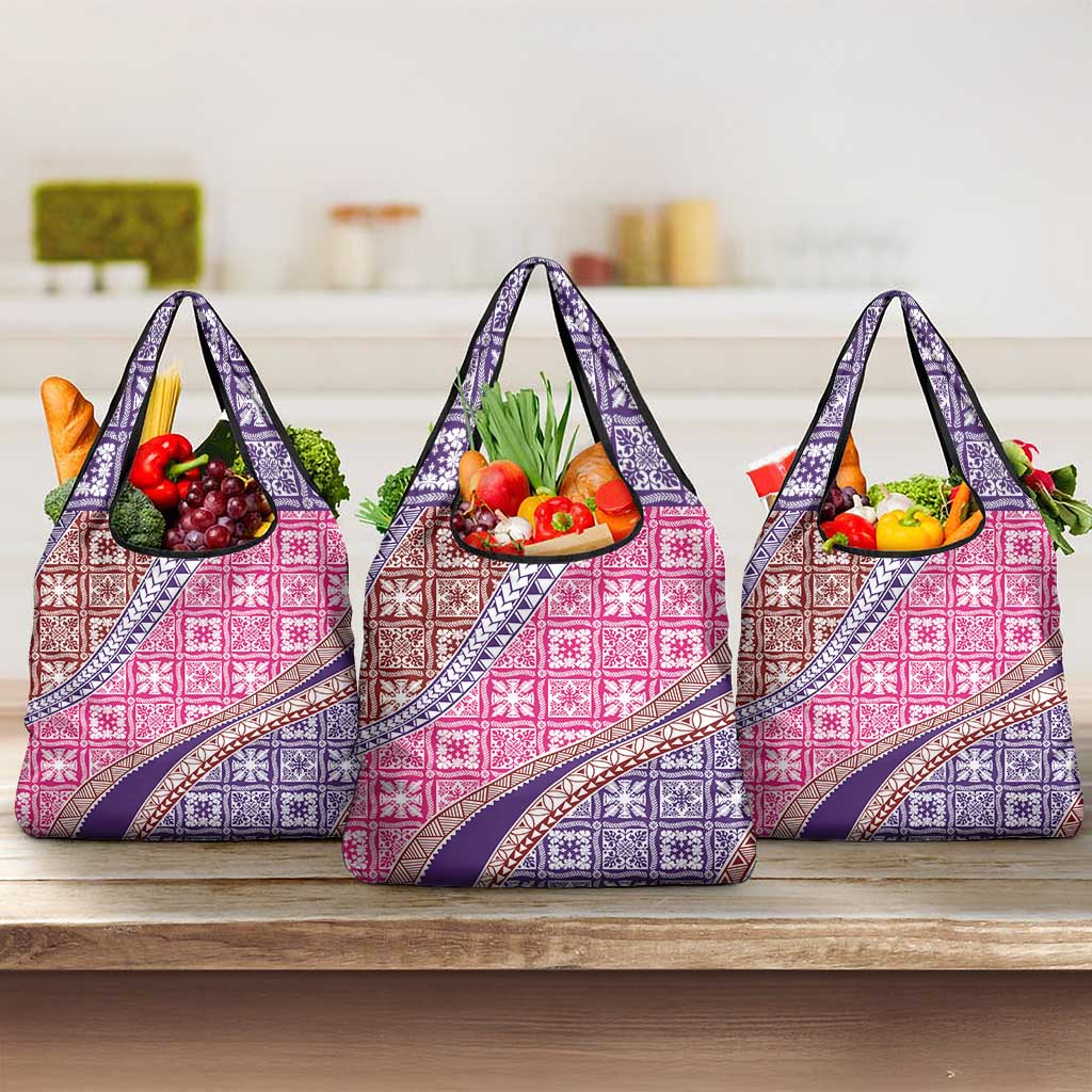 Hawaiian Quilt Pattern Grocery Bag Sweet Color Mixed LT01 3-pack One Size Pink - Polynesian Pride