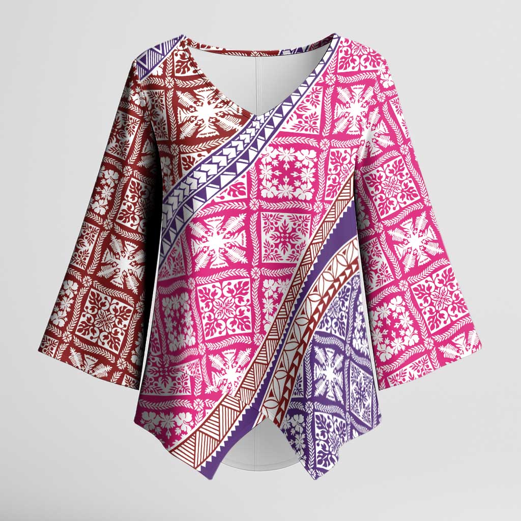 Hawaiian Quilt Pattern Kimono Sleeve Blouse Sweet Color Mixed LT01 Female Pink - Polynesian Pride