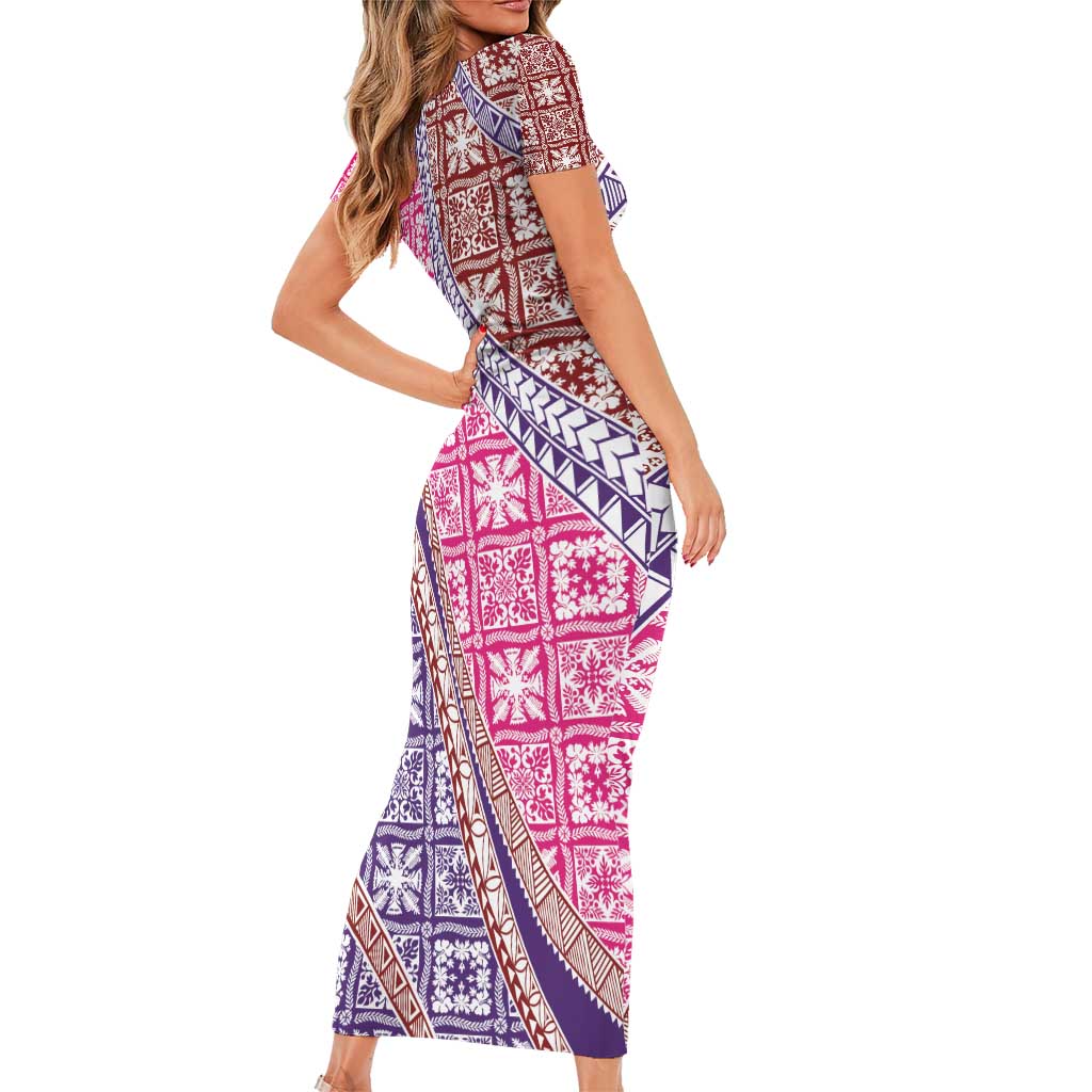 Hawaiian Quilt Pattern Short Sleeve Bodycon Dress Sweet Color Mixed LT01 - Polynesian Pride