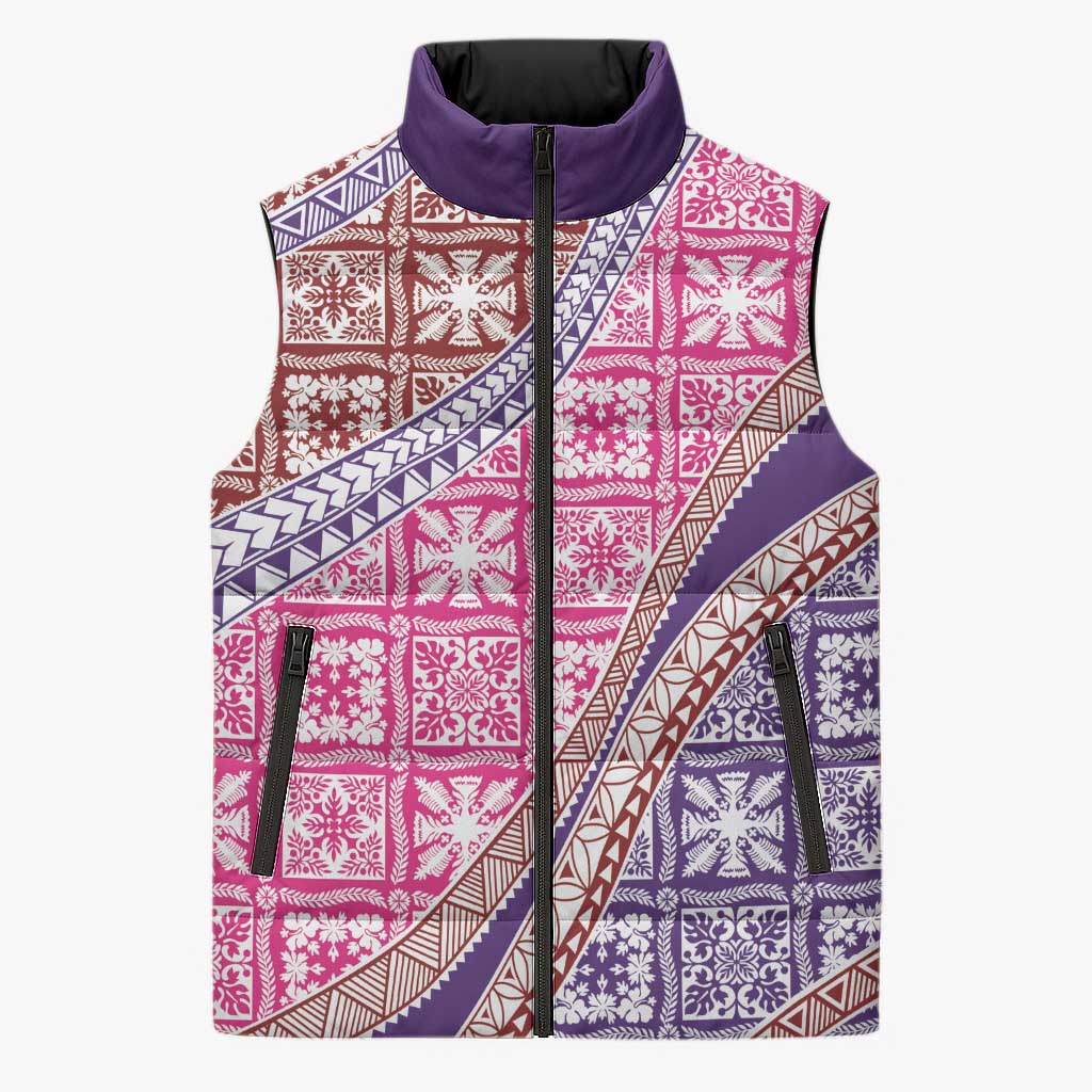 Hawaiian Quilt Pattern Sleeveless Puffer Jacket Sweet Color Mixed LT01 Unisex Pink - Polynesian Pride
