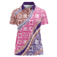 Hawaiian Quilt Pattern Women Polo Shirt Sweet Color Mixed LT01 Female Pink - Polynesian Pride