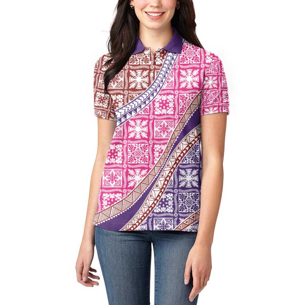 Hawaiian Quilt Pattern Women Polo Shirt Sweet Color Mixed LT01 - Polynesian Pride