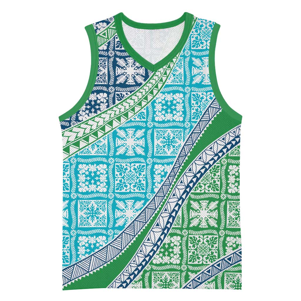 Hawaiian Quilt Pattern Basketball Jersey Fresh Color Mixed LT01 Unisex Green - Polynesian Pride