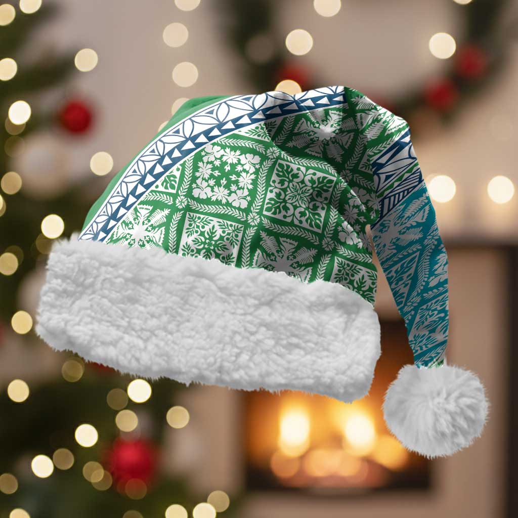 Hawaiian Quilt Pattern Christmas Santa Hat Fresh Color Mixed LT01 With Fur Green - Polynesian Pride