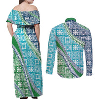Hawaiian Quilt Pattern Couples Matching Off Shoulder Maxi Dress and Long Sleeve Button Shirt Fresh Color Mixed LT01 - Polynesian Pride
