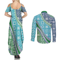 Hawaiian Quilt Pattern Couples Matching Summer Maxi Dress and Long Sleeve Button Shirt Fresh Color Mixed LT01 - Polynesian Pride