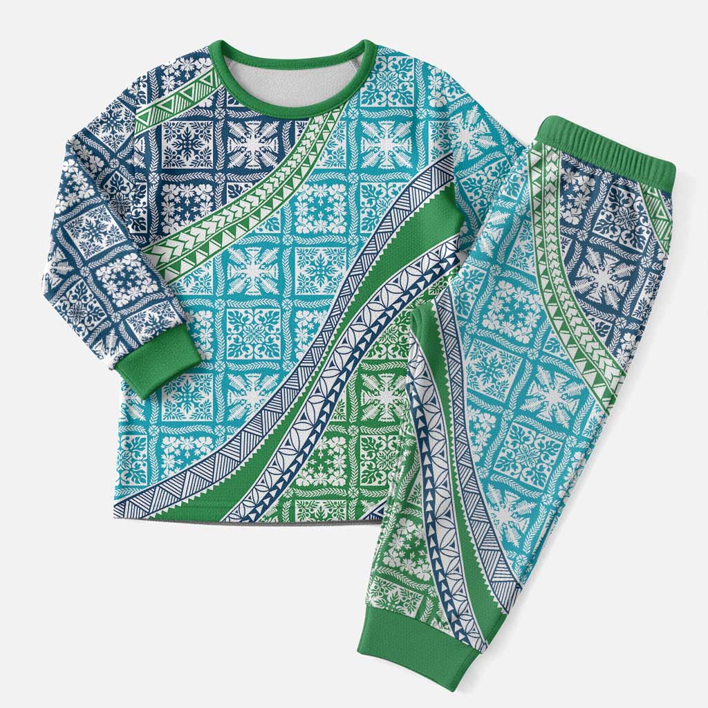 Hawaiian Quilt Pattern Christmas Pajama Set Fresh Color Mixed LT01 Men Green - Polynesian Pride