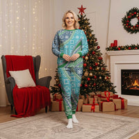 Hawaiian Quilt Pattern Christmas Pajama Set Fresh Color Mixed LT01 Women Green - Polynesian Pride