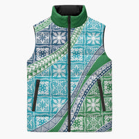 Hawaiian Quilt Pattern Sleeveless Puffer Jacket Fresh Color Mixed LT01 Unisex Green - Polynesian Pride