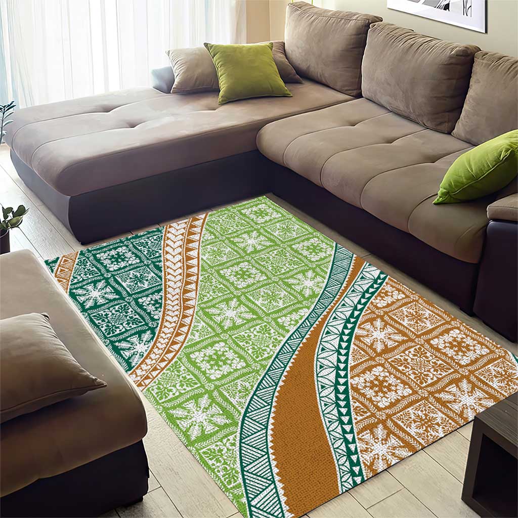 Hawaiian Quilt Pattern Area Rug Green Chestnut Color Mixed LT01 - Polynesian Pride
