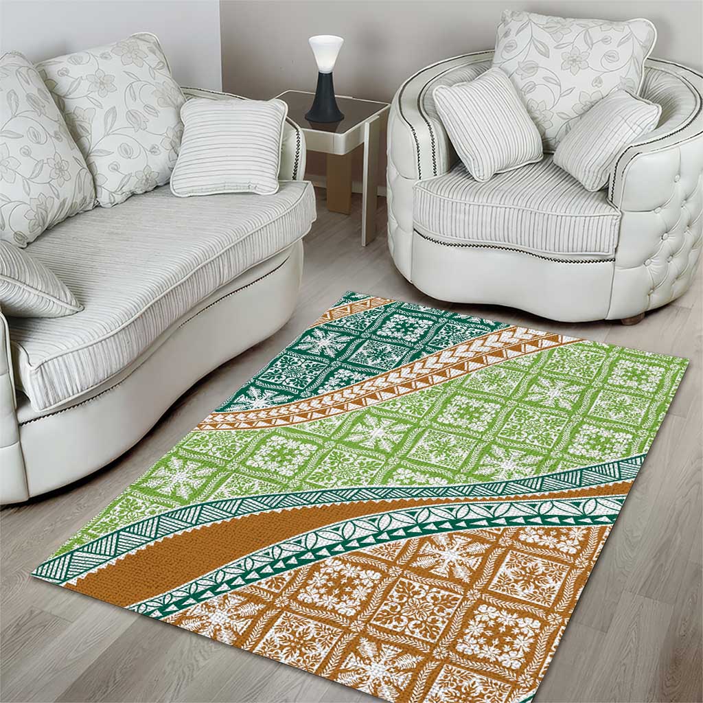 Hawaiian Quilt Pattern Area Rug Green Chestnut Color Mixed LT01 - Polynesian Pride