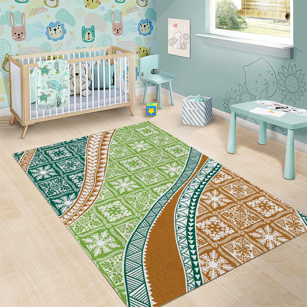 Hawaiian Quilt Pattern Area Rug Green Chestnut Color Mixed LT01 - Polynesian Pride