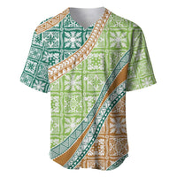 Hawaiian Quilt Pattern Baseball Jersey Green Chestnut Color Mixed LT01 Green - Polynesian Pride