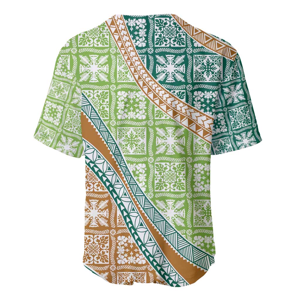 Hawaiian Quilt Pattern Baseball Jersey Green Chestnut Color Mixed LT01 - Polynesian Pride