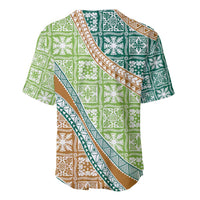 Hawaiian Quilt Pattern Baseball Jersey Green Chestnut Color Mixed LT01 - Polynesian Pride