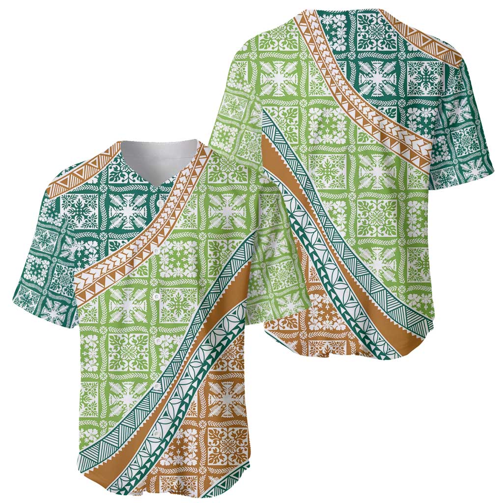 Hawaiian Quilt Pattern Baseball Jersey Green Chestnut Color Mixed LT01 - Polynesian Pride
