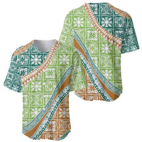Hawaiian Quilt Pattern Baseball Jersey Green Chestnut Color Mixed LT01 - Polynesian Pride