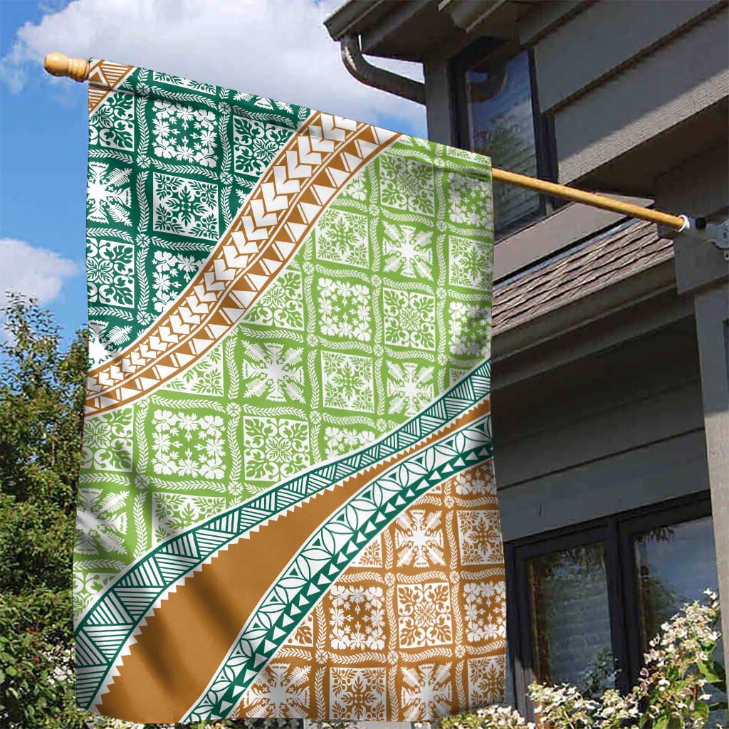 Hawaiian Quilt Pattern Garden Flag Green Chestnut Color Mixed LT01 - Polynesian Pride