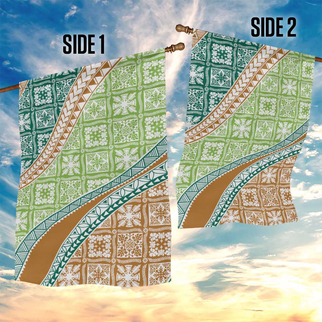 Hawaiian Quilt Pattern Garden Flag Green Chestnut Color Mixed LT01 - Polynesian Pride