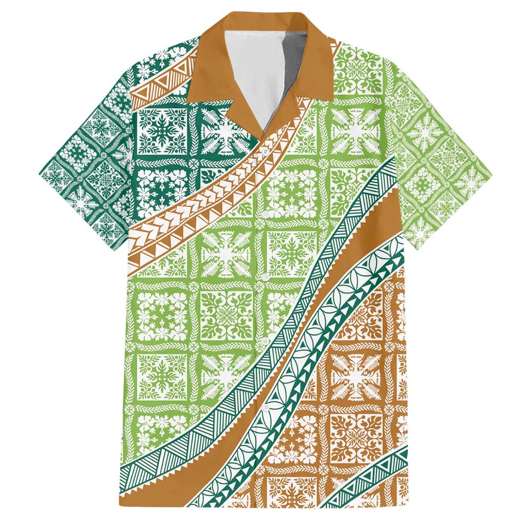 Hawaiian Quilt Pattern Hawaiian Shirt Green Chestnut Color Mixed LT01 Green - Polynesian Pride