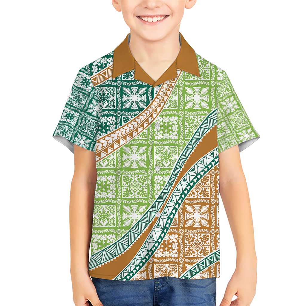 Hawaiian Quilt Pattern Hawaiian Shirt Green Chestnut Color Mixed LT01 - Polynesian Pride