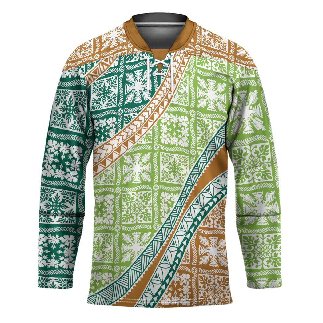 Hawaiian Quilt Pattern Hockey Jersey Green Chestnut Color Mixed LT01 Unisex Green - Polynesian Pride