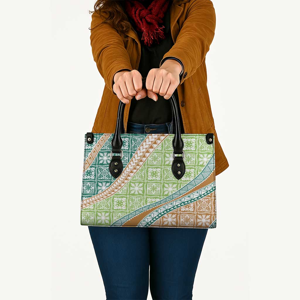 Hawaiian Quilt Pattern Leather Bag Green Chestnut Color Mixed LT01 - Polynesian Pride