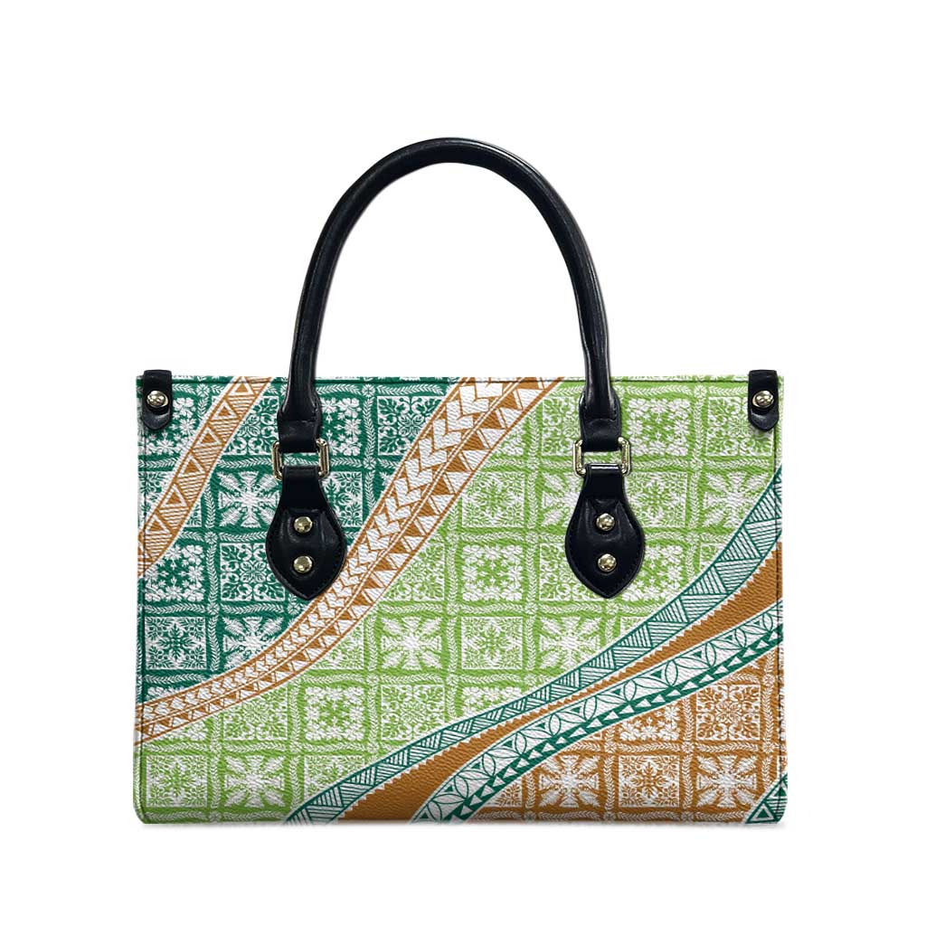 Hawaiian Quilt Pattern Leather Bag Green Chestnut Color Mixed LT01 - Polynesian Pride