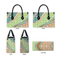 Hawaiian Quilt Pattern Leather Bag Green Chestnut Color Mixed LT01 - Polynesian Pride