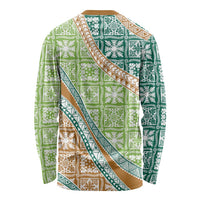 Hawaiian Quilt Pattern Long Sleeve Shirt Green Chestnut Color Mixed LT01 - Polynesian Pride