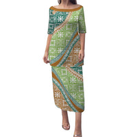 Hawaiian Quilt Pattern Puletasi Green Chestnut Color Mixed LT01 Long Dress Green - Polynesian Pride