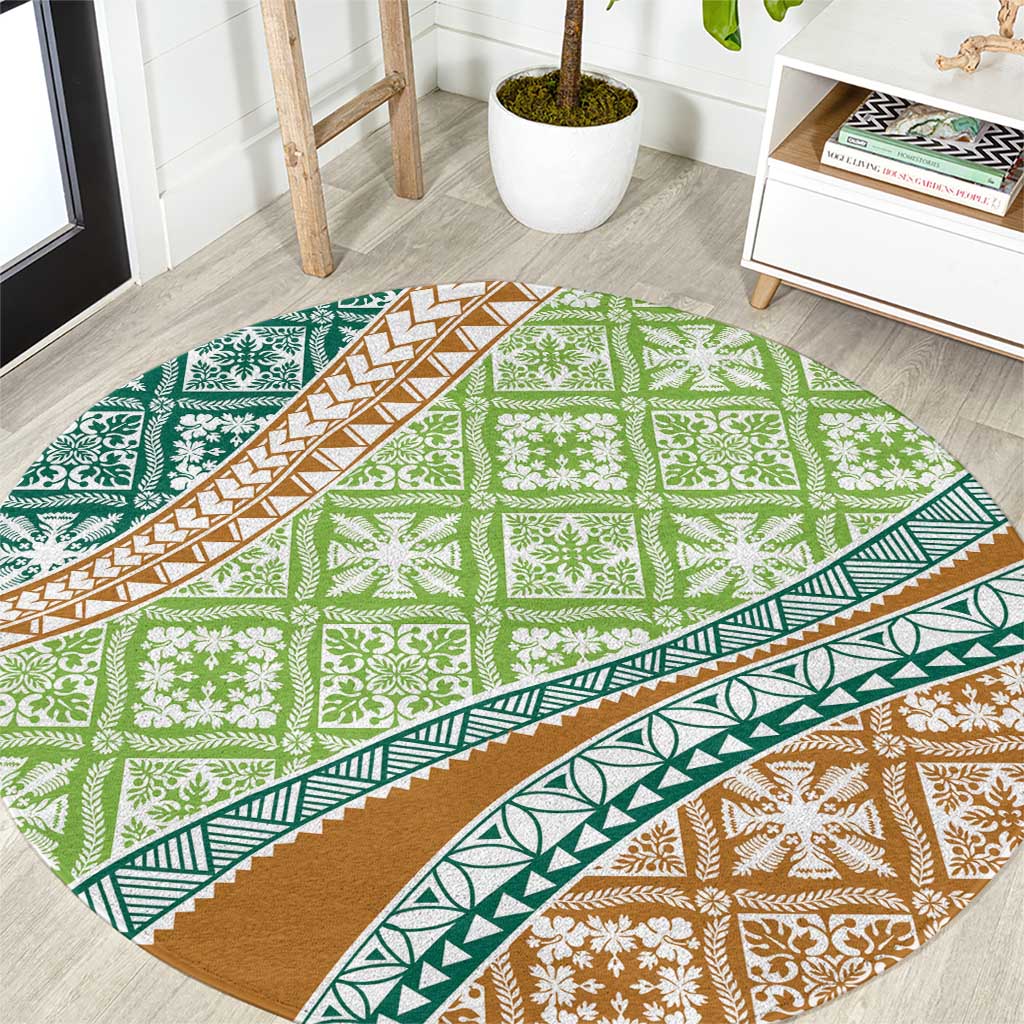 Hawaiian Quilt Pattern Round Carpet Green Chestnut Color Mixed LT01 Green - Polynesian Pride