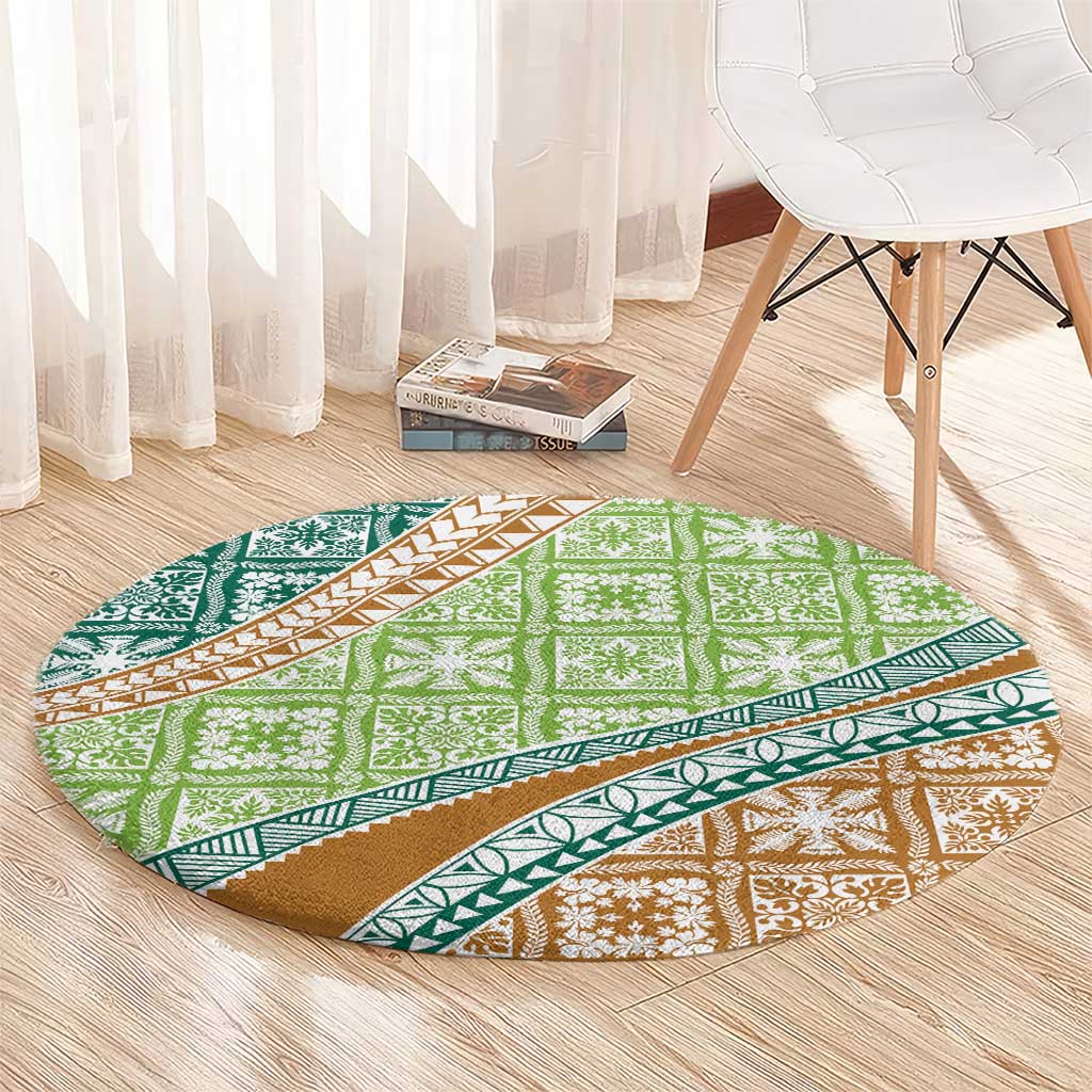 Hawaiian Quilt Pattern Round Carpet Green Chestnut Color Mixed LT01 - Polynesian Pride
