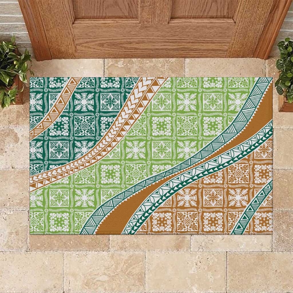 Hawaiian Quilt Pattern Rubber Doormat Green Chestnut Color Mixed LT01 Green - Polynesian Pride
