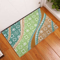 Hawaiian Quilt Pattern Rubber Doormat Green Chestnut Color Mixed LT01 - Polynesian Pride