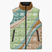 Hawaiian Quilt Pattern Sleeveless Puffer Jacket Green Chestnut Color Mixed LT01 Unisex Green - Polynesian Pride