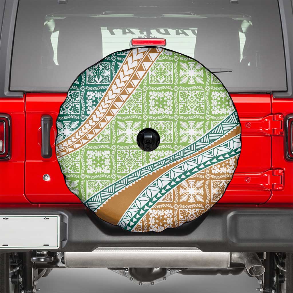 Hawaiian Quilt Pattern Spare Tire Cover Green Chestnut Color Mixed LT01 - Polynesian Pride