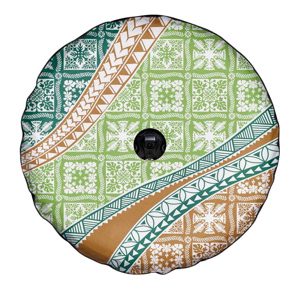 Hawaiian Quilt Pattern Spare Tire Cover Green Chestnut Color Mixed LT01 - Polynesian Pride
