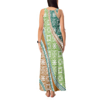 Hawaiian Quilt Pattern Tank Maxi Dress Green Chestnut Color Mixed LT01 - Polynesian Pride