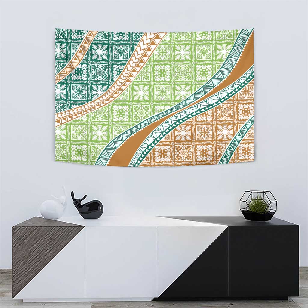 Hawaiian Quilt Pattern Tapestry Green Chestnut Color Mixed LT01 - Polynesian Pride