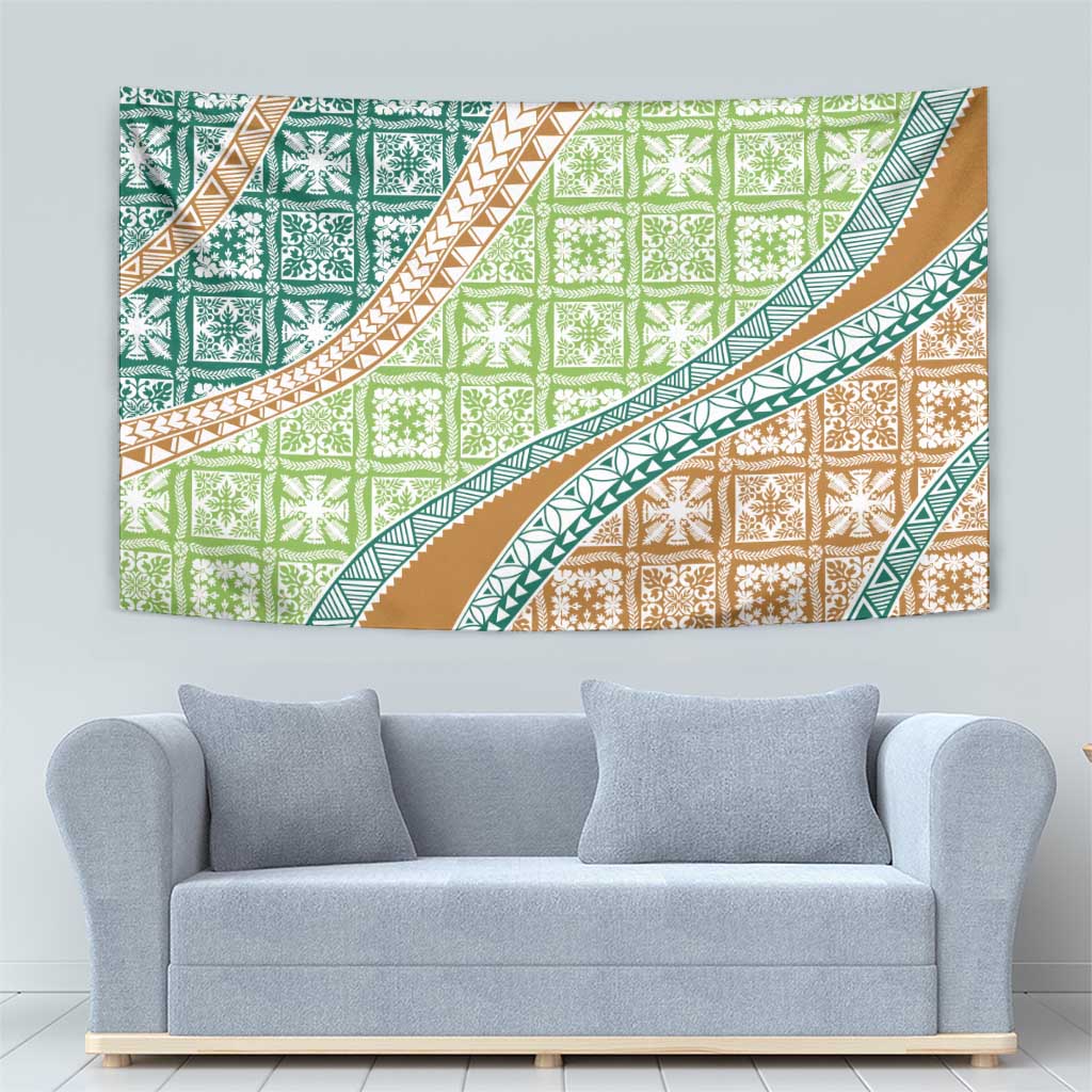 Hawaiian Quilt Pattern Tapestry Green Chestnut Color Mixed LT01 - Polynesian Pride