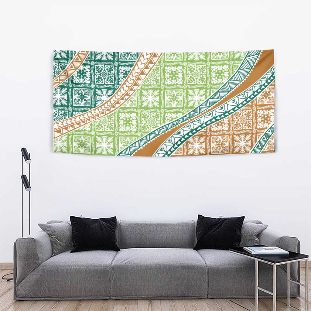 Hawaiian Quilt Pattern Tapestry Green Chestnut Color Mixed LT01 - Polynesian Pride