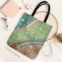 Hawaiian Quilt Pattern Tote Bag Green Chestnut Color Mixed LT01 Black Strap One Size Green - Polynesian Pride