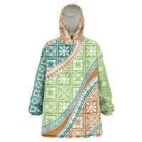 Hawaiian Quilt Pattern Wearable Blanket Hoodie Green Chestnut Color Mixed LT01 One Size Green - Polynesian Pride