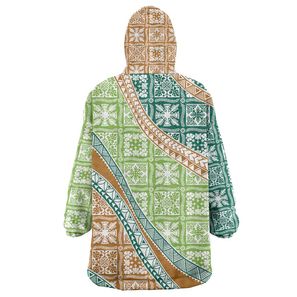 Hawaiian Quilt Pattern Wearable Blanket Hoodie Green Chestnut Color Mixed LT01 - Polynesian Pride