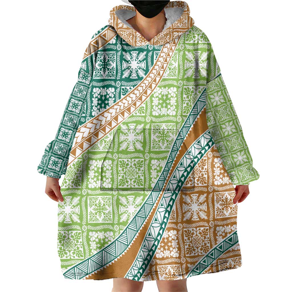 Hawaiian Quilt Pattern Wearable Blanket Hoodie Green Chestnut Color Mixed LT01 - Polynesian Pride