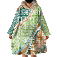 Hawaiian Quilt Pattern Wearable Blanket Hoodie Green Chestnut Color Mixed LT01 - Polynesian Pride